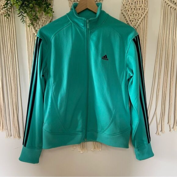 ADIDAS Women’s 3 Stripe Essentials Warm Up Full Zip Jacket Teal Blue Green M - Picture 1 of 14